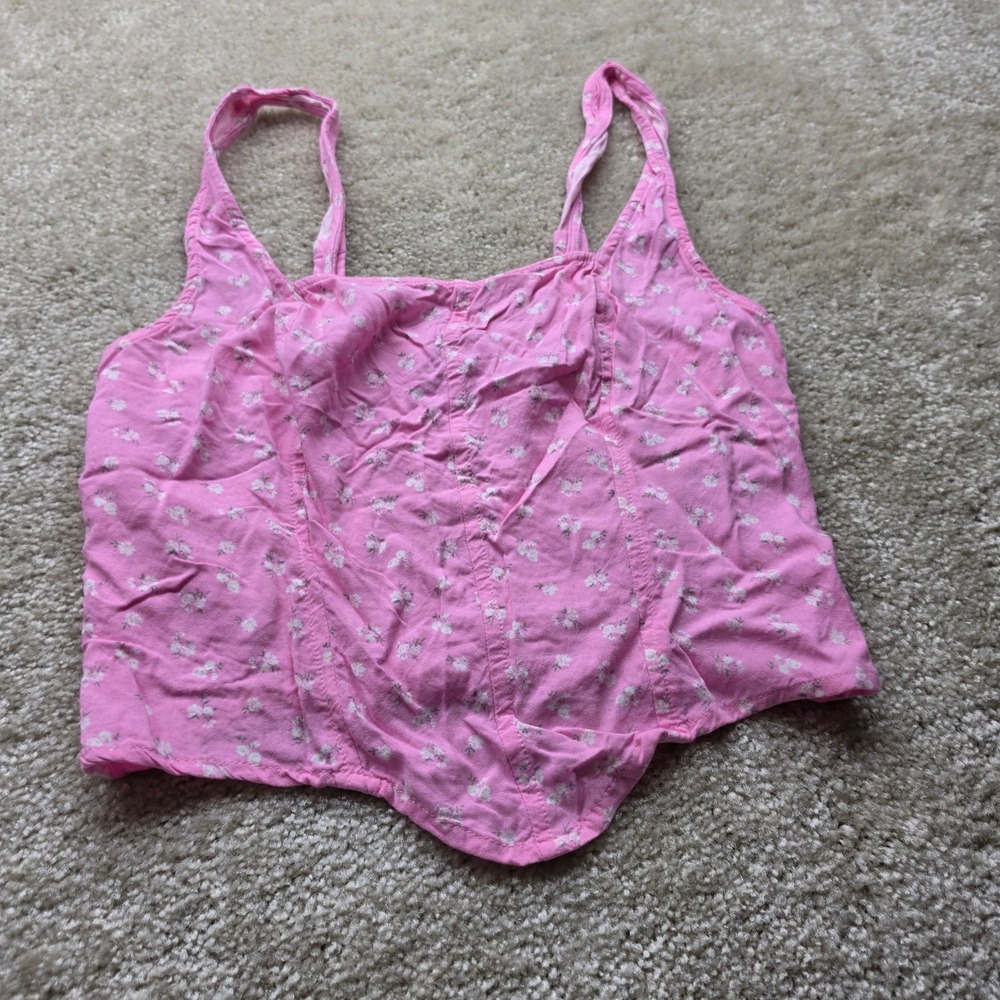Hollister Pink Floral Corset Cami Top Smocked Back Small